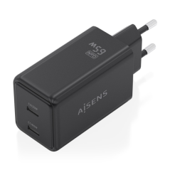 Chargeur Aisens GaN 65 W - 2 ports USB-C PD3.0 QC4.0 - Technologie IA - Noir
