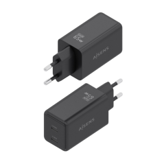 Chargeur Aisens GaN 65 W - 2 ports USB-C PD3.0 QC4.0 - Technologie IA - Noir