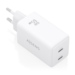 Chargeur Aisens GaN 65 W - 2 ports USB-C PD3.0 QC4.0 - Technologie IA - Blanc
