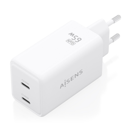 Chargeur Aisens GaN 65 W - 2 ports USB-C PD3.0 QC4.0 - Technologie IA - Blanc
