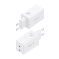 Chargeur Aisens GaN 65 W - 2 ports USB-C PD3.0 QC4.0 - Technologie IA - Blanc