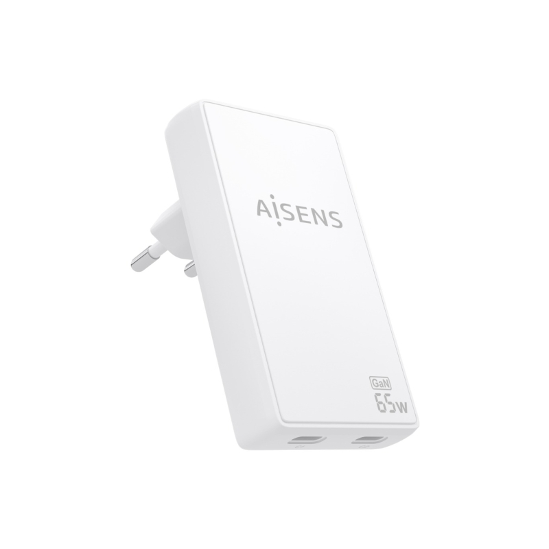 Chargeur Aisens Ultra Slim GaN 65 W - 2 ports USB-C PD3.0 QC4.0 - Technologie IA - Blanc