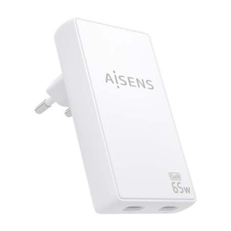 Chargeur Aisens Ultra Slim GaN 65 W - 2 ports USB-C PD3.0 QC4.0 - Technologie IA - Blanc