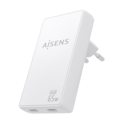 Chargeur Aisens Ultra Slim GaN 65 W - 2 ports USB-C PD3.0 QC4.0 - Technologie IA - Blanc