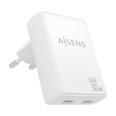 Chargeur Aisens Ultra Slim GaN 30 W - 2 ports USB-C PD3.0 QC4.0 - Technologie IA - Blanc