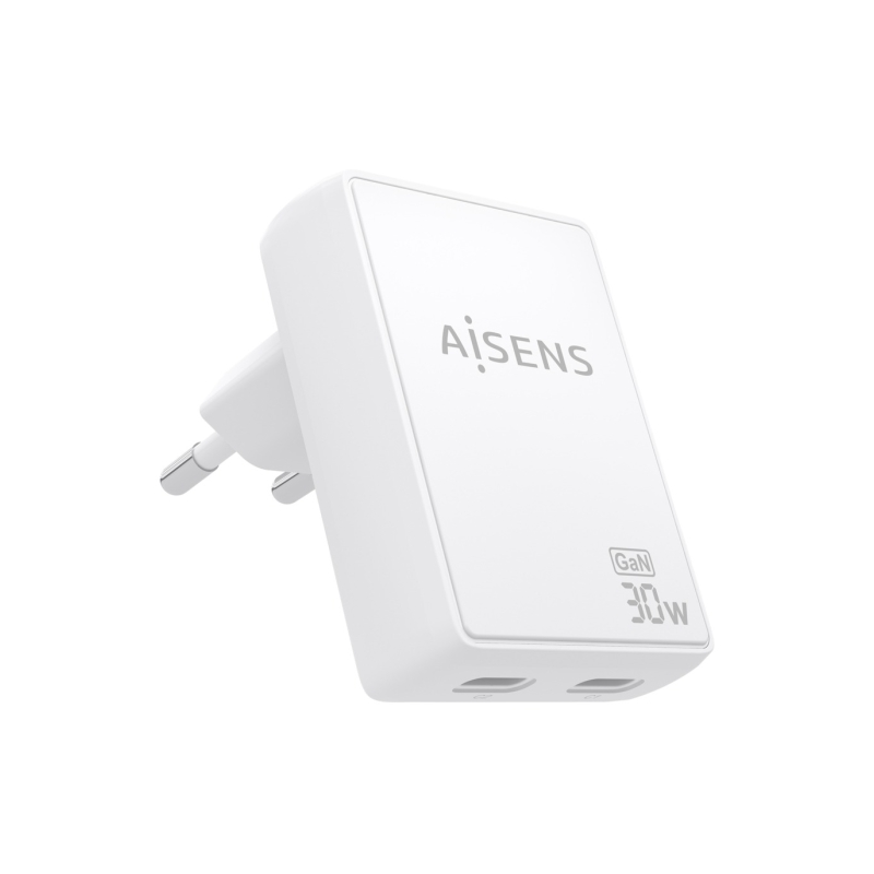 Chargeur Aisens Ultra Slim GaN 30 W - 2 ports USB-C PD3.0 QC4.0 - Technologie IA - Blanc