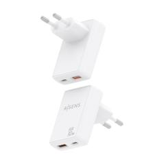 Chargeur Aisens Ultra Slim GaN 30 W - 1 port USB-C PD3.0 QC4.0 - 1 port USB-A QC3.0 - Technologie IA - Blanc