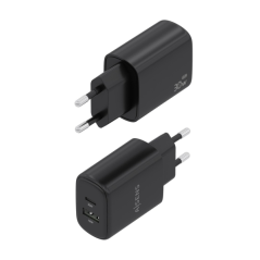 Chargeur Aisens GaN 30 W - 1 port USB-C PD3.0 QC4.0 - 1 port USB-A QC3.0 - Technologie IA - Couleur noire