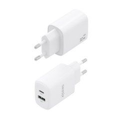 Chargeur Aisens GaN 30 W - 1 port USB-C PD3.0 QC4.0 - 1 port USB-A QC3.0 - Technologie IA - Blanc