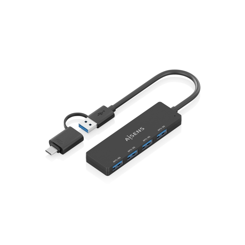 Hub USB Aisens 3.1 USB-A/USB-C - 4 ports USB-A - 15 cm - Noir