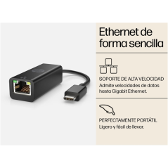 Adaptateur HP USB-C vers Ethernet RJ45 G2 - Gigabit 10/100/1000 Mbps - Plug & Play - Compatible PXE, Wake-on-LAN et transfert