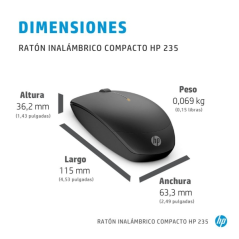 Souris sans fil HP 235 Slim 2,4 GHz - Capteur optique 1 600 DPI - Design compact et ambidextre - 3 boutons et molette de