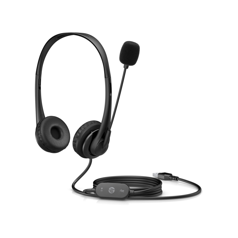 Casque stéréo USB HP G2 avec microphone antibruit - Arceau réglable - Coussinets d'oreille en similicuir pour un confort