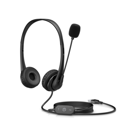 Casque stéréo USB HP G2 avec microphone antibruit - Arceau réglable - Coussinets d'oreille en similicuir pour un confort