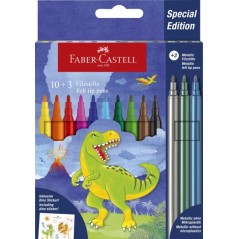 ✅ Pack de 13 marqueurs de couleur Faber-Castell Édition Dinosaure - 10 couleurs classiques + 3 couleurs métall en stock