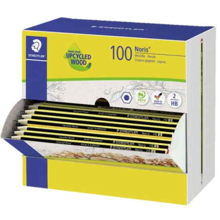 Coffret Staedtler Noris 120-2 avec 100 crayons graphite hexagonaux HB - Mine ultra-résistante de 2 mm - Bois issu de forêts