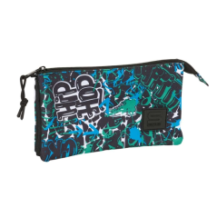Trousse Safta Graffiti Go - 3 compartiments zippés - Poche intérieure - 0,60 L - 220 x 30 x 120 mm - Bleu foncé