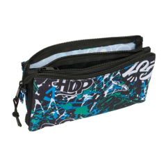 Trousse Safta Graffiti Go - 3 compartiments zippés - Poche intérieure - 0,60 L - 220 x 30 x 120 mm - Bleu foncé