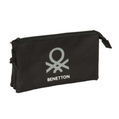 Trousse Safta Benetton Basics - 3 compartiments zippés - Poche intérieure - 0,6 L - 220 x 30 x 120 mm - Noire