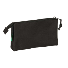 Trousse Safta Benetton Basics - 3 compartiments zippés - Poche intérieure - 0,6 L - 220 x 30 x 120 mm - Noire
