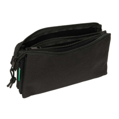 Trousse Safta Benetton Basics - 3 compartiments zippés - Poche intérieure - 0,6 L - 220 x 30 x 120 mm - Noire