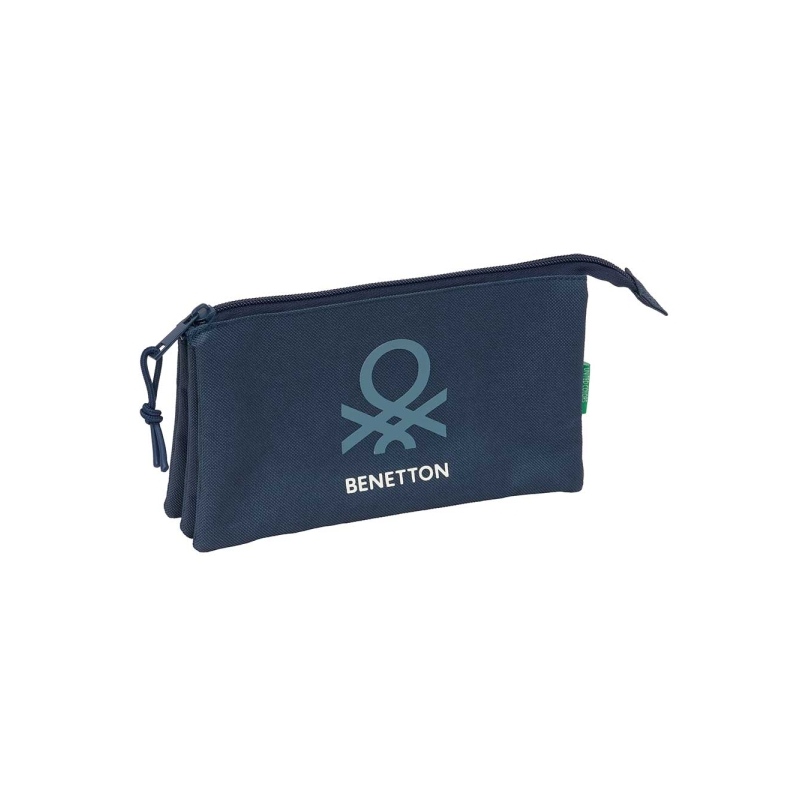 Trousse Safta Benetton Basics Anthracite - 3 compartiments zippés - Poche intérieure - 0,6 L - 220 x 30 x 120 mm - Bleu marine