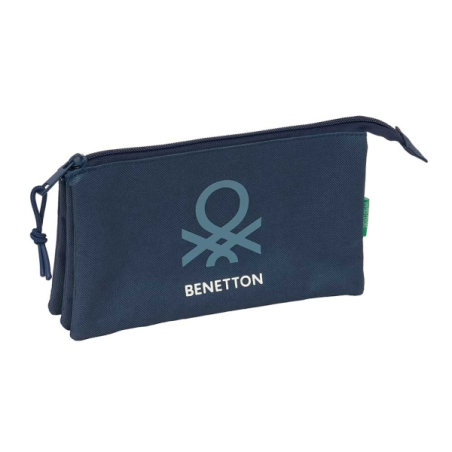 Trousse Safta Benetton Basics Anthracite - 3 compartiments zippés - Poche intérieure - 0,6 L - 220 x 30 x 120 mm - Bleu marine
