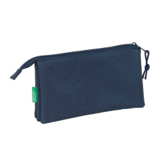 Trousse Safta Benetton Basics Anthracite - 3 compartiments zippés - Poche intérieure - 0,6 L - 220 x 30 x 120 mm - Bleu marine