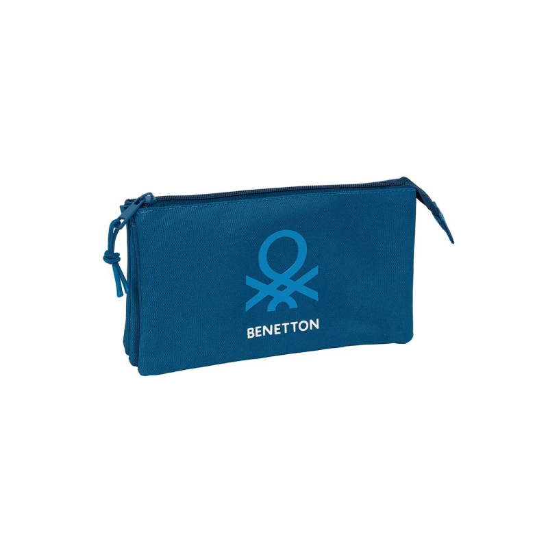 Trousse Safta Benetton Basics bleu marine - 3 compartiments zippés - Poche intérieure - 0,6 L - 220 x 30 x 120 mm - Bleu foncé