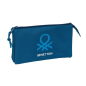 Trousse Safta Benetton Basics bleu marine - 3 compartiments zippés - Poche intérieure - 0,6 L - 220 x 30 x 120 mm - Bleu foncé
