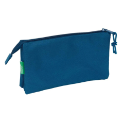 Trousse Safta Benetton Basics bleu marine - 3 compartiments zippés - Poche intérieure - 0,6 L - 220 x 30 x 120 mm - Bleu foncé