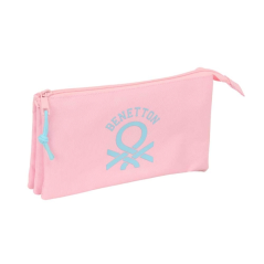 Trousse Safta Benetton Basics - 3 compartiments zippés - Poche intérieure - 0,6 L - 220 x 30 x 120 mm - Rose pastel