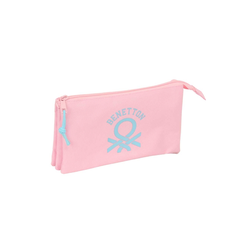Trousse Safta Benetton Basics - 3 compartiments zippés - Poche intérieure - 0,6 L - 220 x 30 x 120 mm - Rose pastel