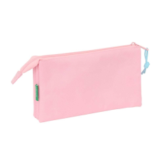 Trousse Safta Benetton Basics - 3 compartiments zippés - Poche intérieure - 0,6 L - 220 x 30 x 120 mm - Rose pastel