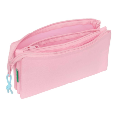 Trousse Safta Benetton Basics - 3 compartiments zippés - Poche intérieure - 0,6 L - 220 x 30 x 120 mm - Rose pastel