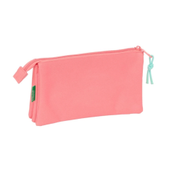 Trousse Safta Benetton Basics - 3 compartiments zippés - Poche intérieure - 0,6 L - 220 x 30 x 120 mm - Corail