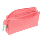 Trousse Safta Benetton Basics - 3 compartiments zippés - Poche intérieure - 0,6 L - 220 x 30 x 120 mm - Corail