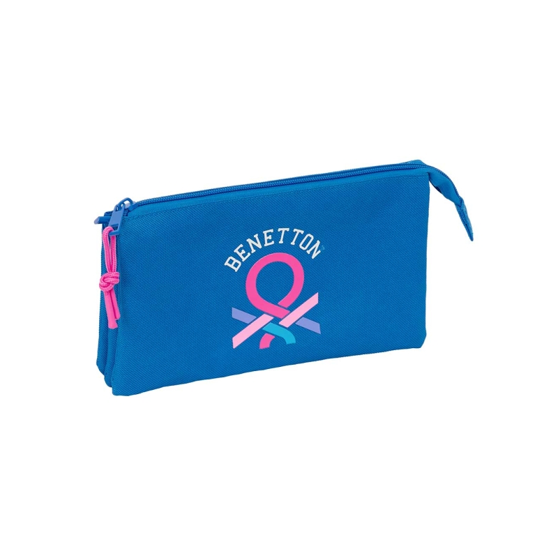 Trousse Safta Benetton Basics Azulina - 3 compartiments zippés - Poche intérieure - 0,6 L - 220 x 30 x 120 mm - Bleue