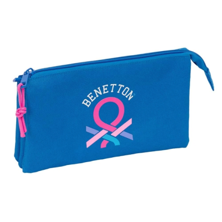 Trousse Safta Benetton Basics Azulina - 3 compartiments zippés - Poche intérieure - 0,6 L - 220 x 30 x 120 mm - Bleue