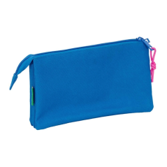 Trousse Safta Benetton Basics Azulina - 3 compartiments zippés - Poche intérieure - 0,6 L - 220 x 30 x 120 mm - Bleue