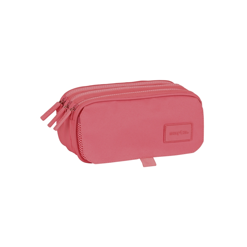 Trousse Safta Basic - 3 compartiments zippés - Poche avant - Bandoulière réglable - 1,72 L - 215 x 80 x 100 mm - Rose
