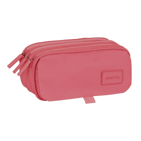 Trousse Safta Basic - 3 compartiments zippés - Poche avant - Bandoulière réglable - 1,72 L - 215 x 80 x 100 mm - Rose