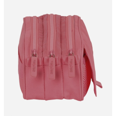 Trousse Safta Basic - 3 compartiments zippés - Poche avant - Bandoulière réglable - 1,72 L - 215 x 80 x 100 mm - Rose