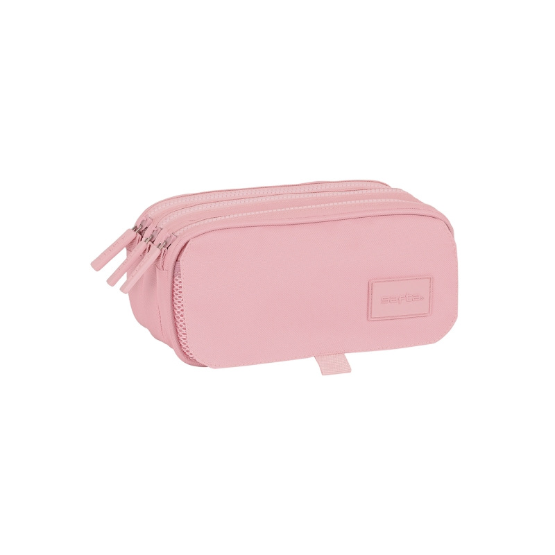 Trousse Safta Basic - 3 compartiments zippés - Poche avant - Bandoulière réglable - 1,72 L - 215 x 80 x 100 mm - Rose