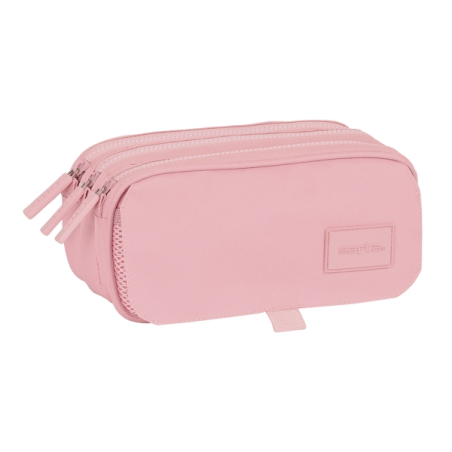 Trousse Safta Basic - 3 compartiments zippés - Poche avant - Bandoulière réglable - 1,72 L - 215 x 80 x 100 mm - Rose