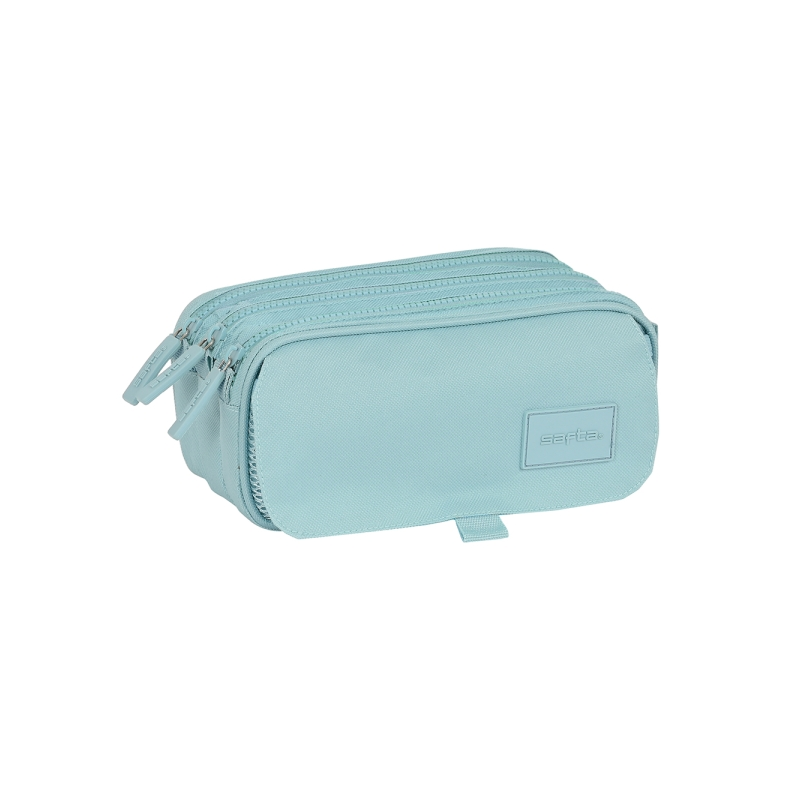 Trousse Safta Basic - 3 compartiments zippés - Poche avant - Bandoulière réglable - 1,72 L - 215 x 80 x 100 mm - Turquoise