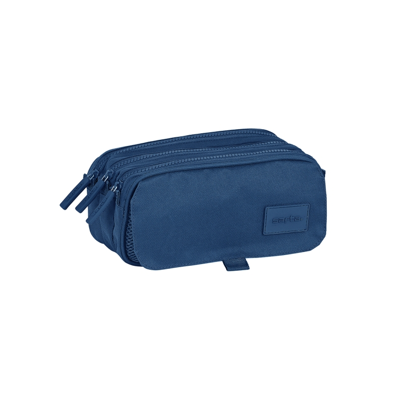 Trousse Safta Basic - 3 compartiments zippés - Poche avant - Bandoulière réglable - 1,72 L - 215 x 80 x 100 mm - Bleu marine