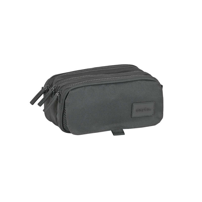 Trousse Safta Basic - 3 compartiments zippés - Poche avant - Bandoulière réglable - 1,72 L - 215 x 80 x 100 mm - Grise