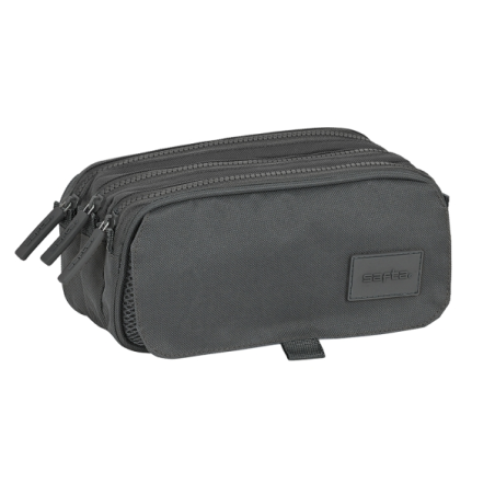 Trousse Safta Basic - 3 compartiments zippés - Poche avant - Bandoulière réglable - 1,72 L - 215 x 80 x 100 mm - Grise