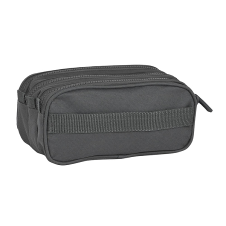 Trousse Safta Basic - 3 compartiments zippés - Poche avant - Bandoulière réglable - 1,72 L - 215 x 80 x 100 mm - Grise